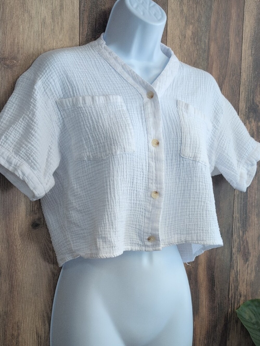 Love Notes White Cotton Gauze Cropped Button-Down Shirt S 838A